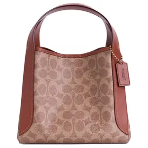 Coach Hadley 21 Logo-Print Basket Bag for Women, Caramel and Tan Leather Crossbody Handbag