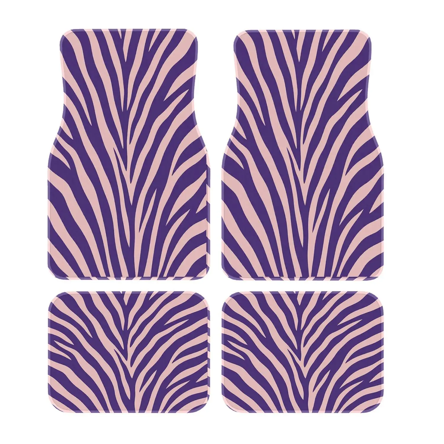 4pcs Polyester Anti-Slip Car Floor Mat Set - Pastel Purple Zebra Stripes, Front Rear Carpet Pads, Universal Automotive Interior Accessories for Sedans, SUVs
