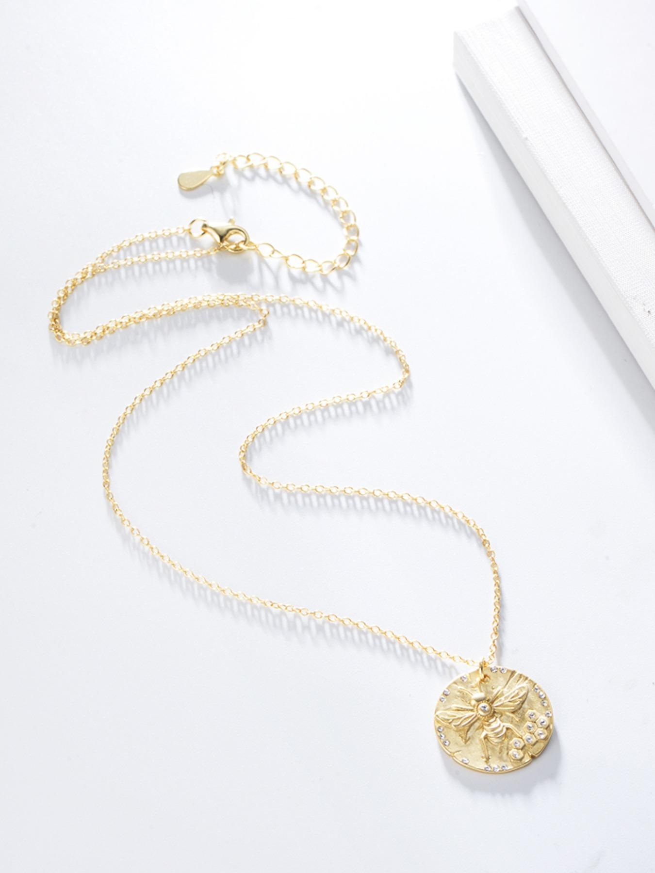 925 Sterling Silver Honey Bee Design Pendant Necklace, Fashion Rhinestone Decor Jewelry for Party, Daily Clothing Decor, Trendy All-match & Exquisite Jewelry for Gift