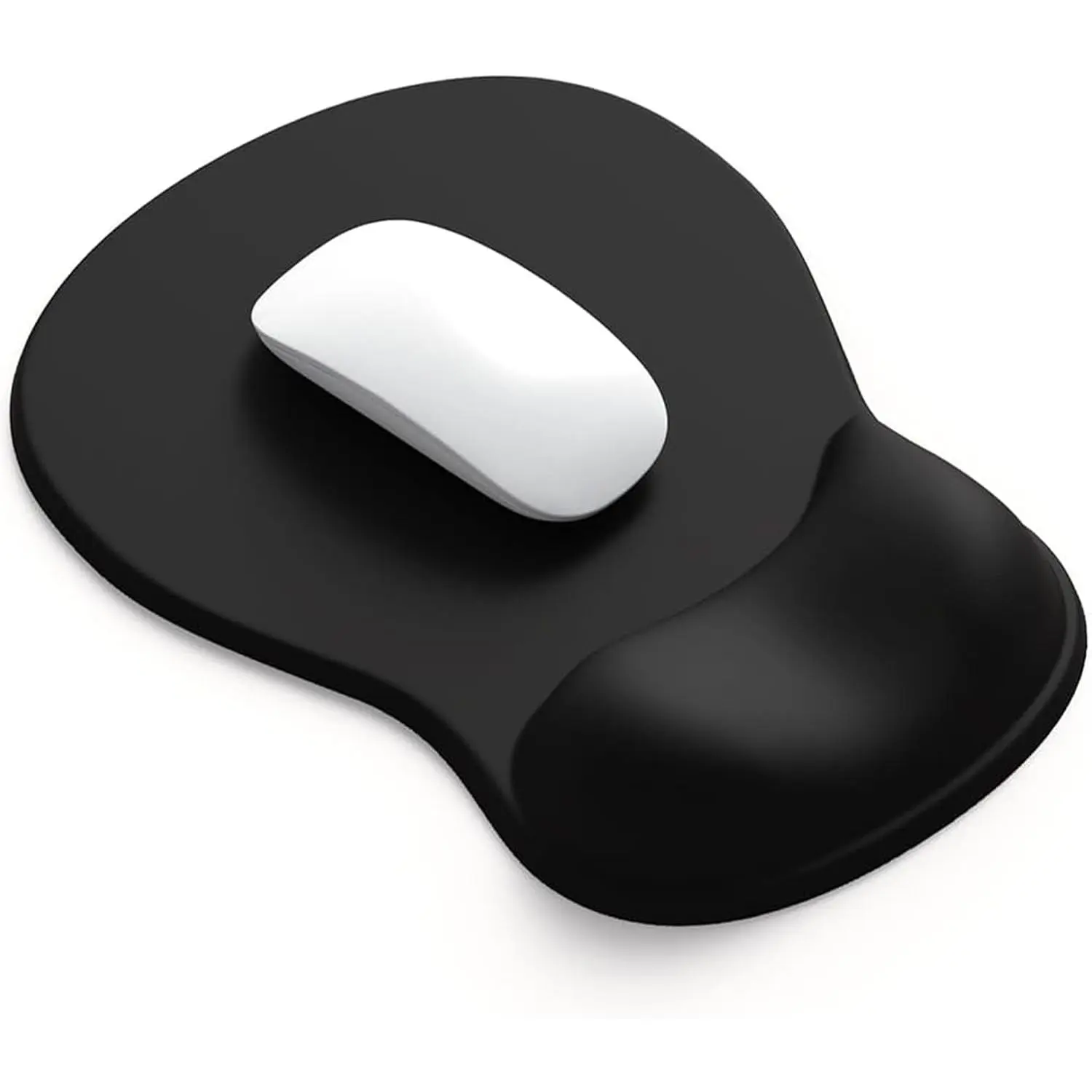 Gel Support Wrist Rest Mouse Pad with Modern Droplet Shape, Silky Fabric & Anti-Slip PU Base for Home, Desk & Office (Black)