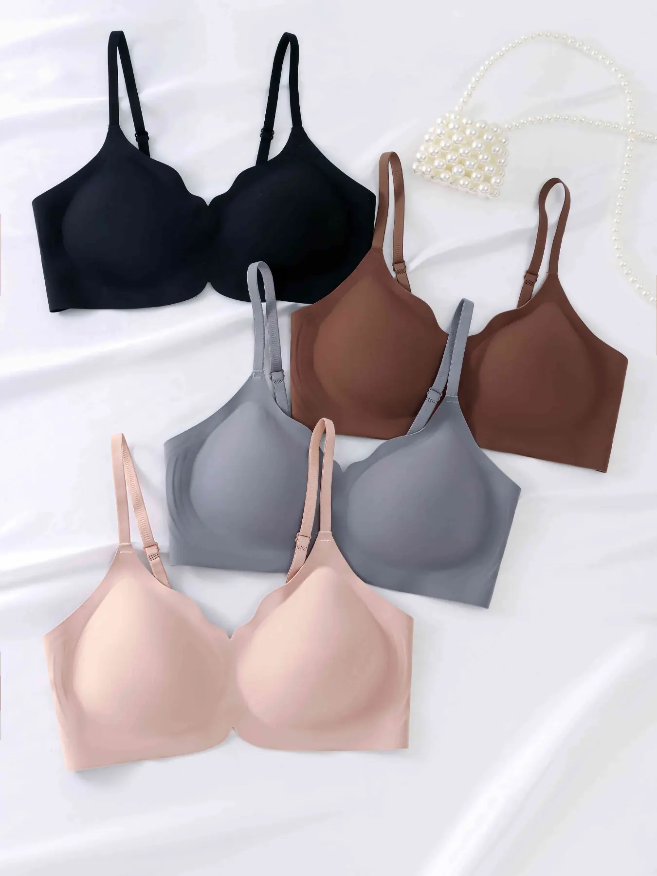 4-Pack Ice Silk Lace Cooling Comfortable Bras, Ultra-Thin Backless Bras for Women, Medium Support, Casual Style, All Seasons