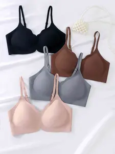 4-Pack Ice Silk Lace Cooling Comfortable Bras, Ultra-Thin Backless Bras for Women, Medium Support, Casual Style, All Seasons