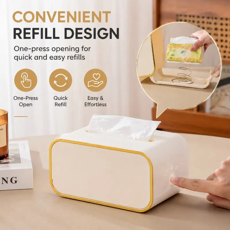 2026 New Tissue Box With Built‑in Spring, Stylish Large Caliber Design, For Living Room Coffee Table Desktop Car Bathroom Use