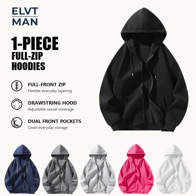 Men’s Oversized Full-Zip Hoodie, Heavyweight Fleece Hooded Sweatshirt with Pockets, Relaxed Fit Casual Streetwear Jacket