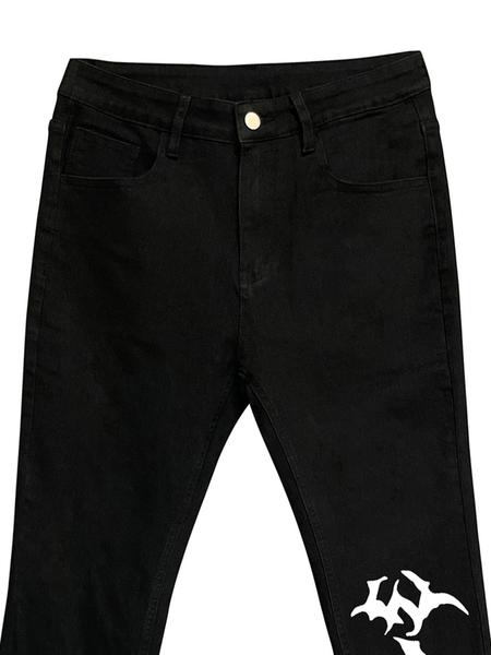 Men's Letter Printed Slim Fit Stretch Flare Jeans, Comfortable Denim for All Seasons, Stylish Streetwear for Modern Men