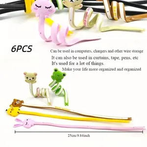 6pc Animal Shape Cable Organizer, Multifunctional Data Line, Computer Wire, Earphone Cord Winder, Plastic, Travel Cable Management