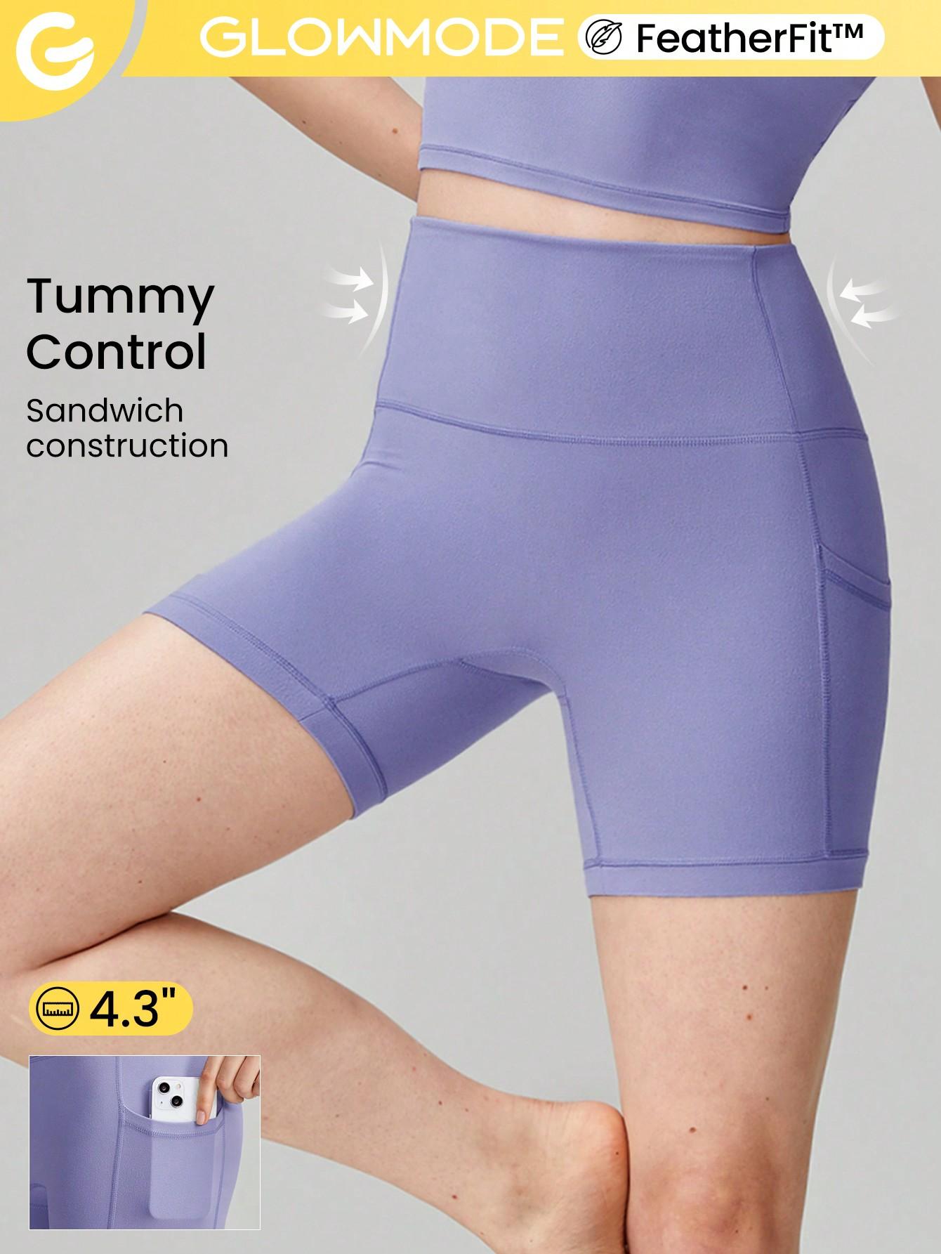GLOWMODE 4.3" FeatherFit Anti-Slip Pocket Bike Shorts Non Front Seam Low Impact Cycling Running Gym Workout
