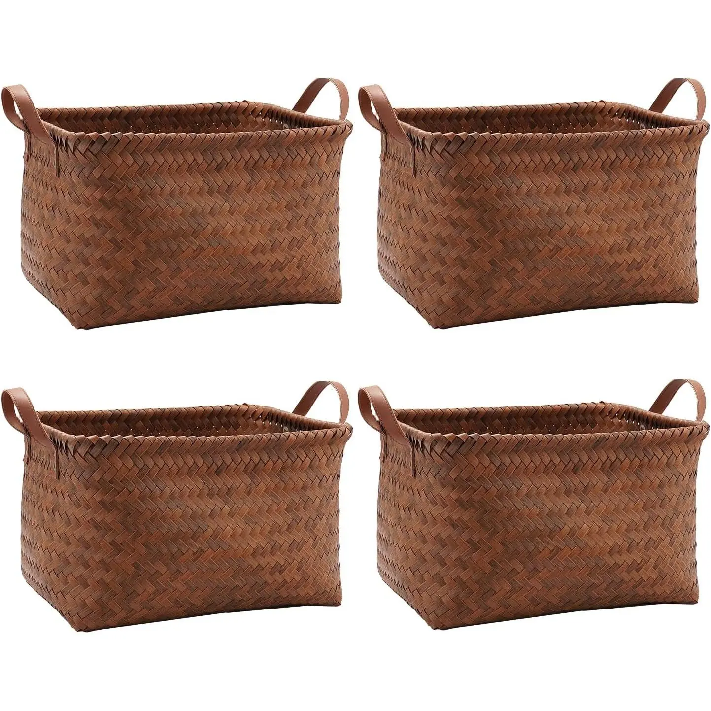 Wicker Woven Storage Baskets for Organizing Blankets Laundry Shelves
