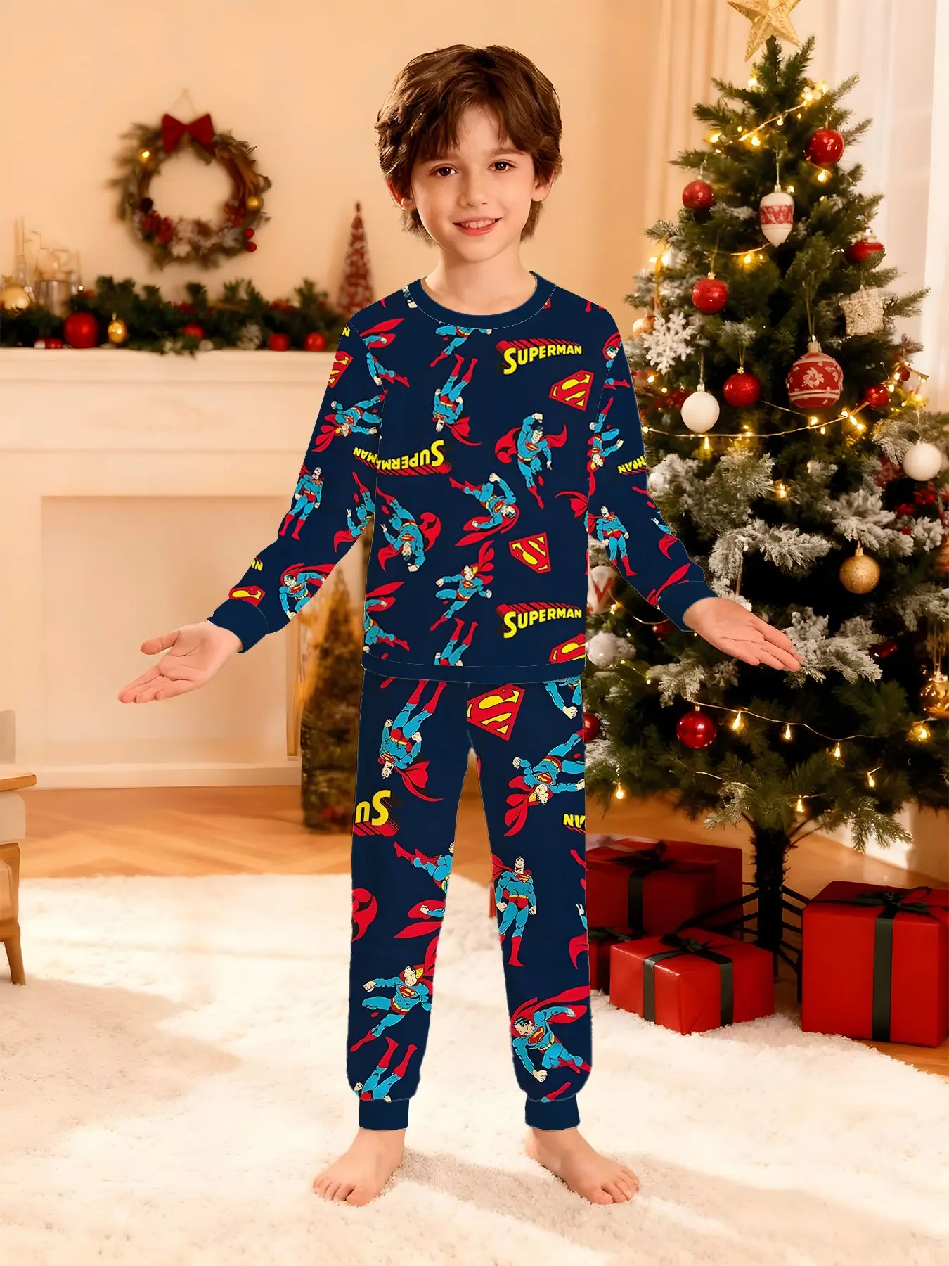 Official Warner Bros. Boys' Long Sleeve Pajama Set, Dc Batman Bat Symbol Print, Christmas Gift, Comfortable Home Wear