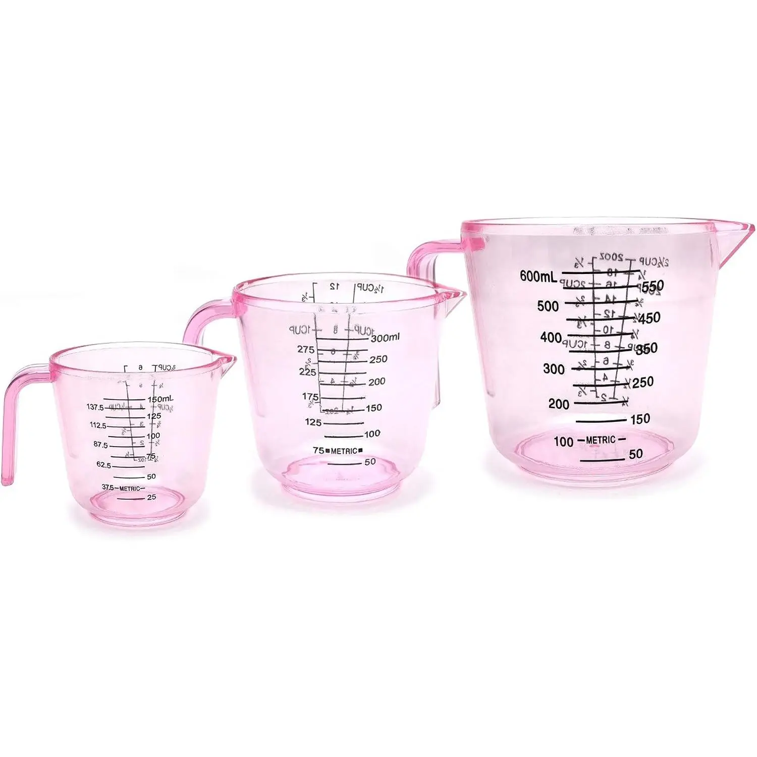 Plastic Measuring Cup Set, Kitchen Cooking and Baking Seasoning Liquid Measuring Cup, Multiple Scale , with Handle and Triangle Mouth, 150ml, 300ml, 600ml, 3- Set ()