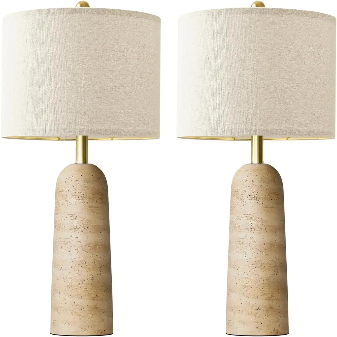 Modern Table Lamp Set of 2, Warm Beige Resin Lamp with Natural Stone Look, 27.25" Lamps for Living Room with Linen Shades, Bedside Lamp for Bedroom, Nightstand, Entryway