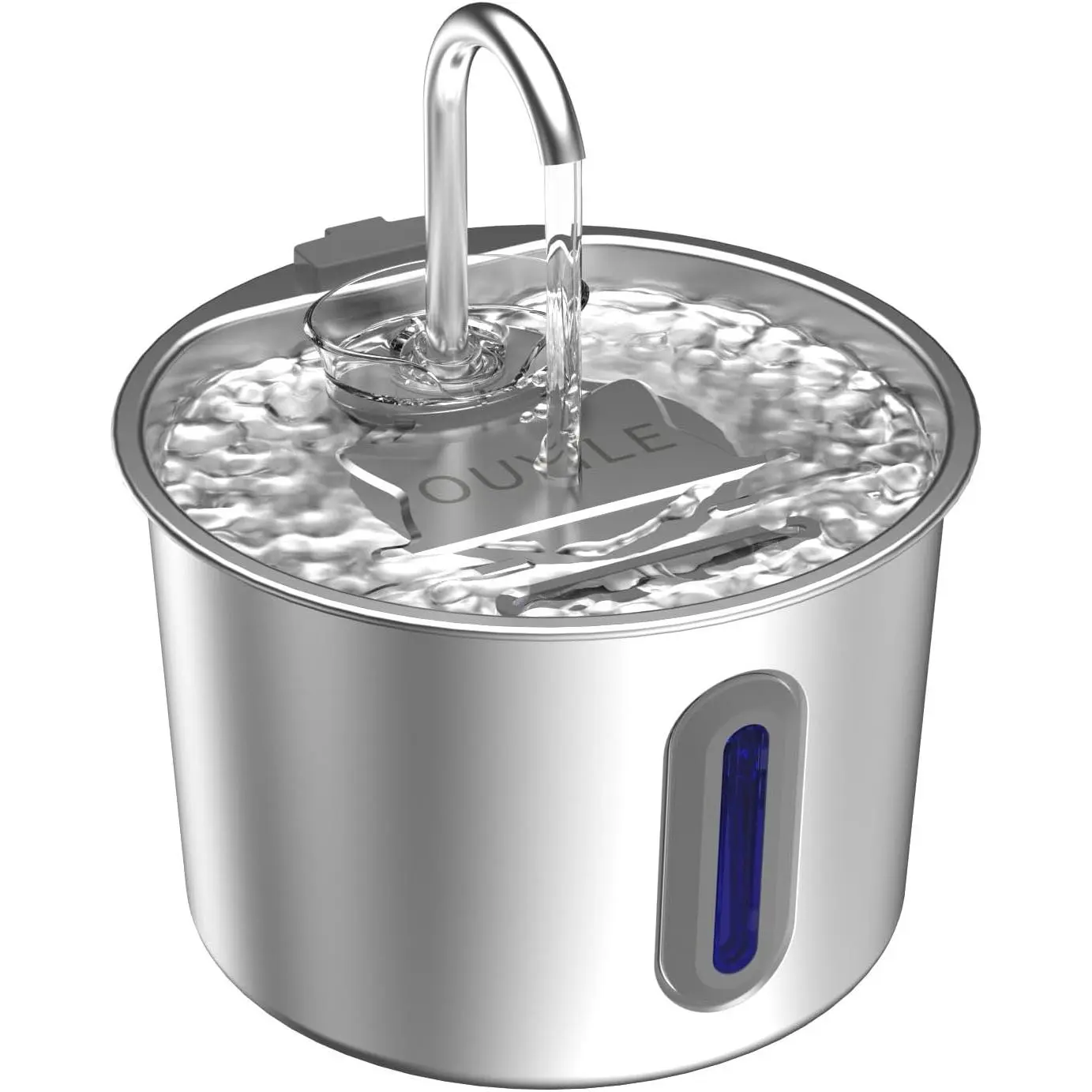 Stainless Steel  Fountain - 2.2L/74oz Ultra-Quiet Drinking Automatic  Water Fountain with  Filters  Water Fountain with LED Window for Cats and Small Dogs