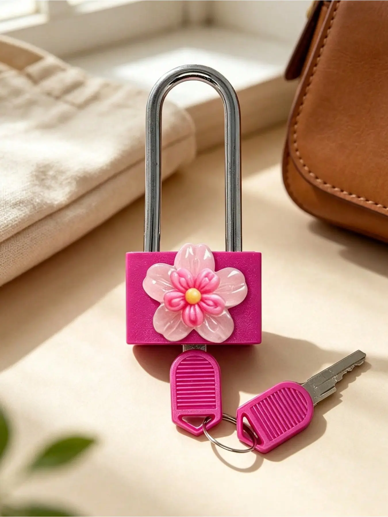 Metal mini padlock with cute translucent flower decoration, comes with 2 keys, small combination lock, no assembly needed, small suitcase lock, metal key lock, suitable for luggage