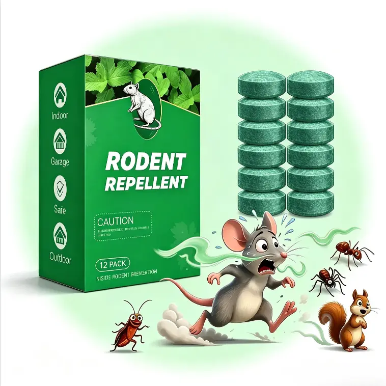 Natural Rodent Repellent Tablets, Plant-Based Fresh Mint Scent Mouse & Rat Deterrent for Indoor, Garage, Car, RV, Storage & Outdoor Use, 12 Pack