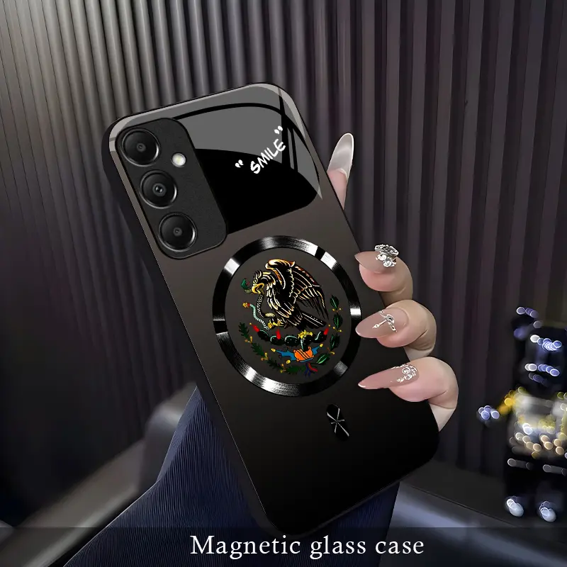 For【Galaxy A15】Phone Case, Mexican Eagle Ethnic Totem Phone Case, Vintage Latin Culture Print Design, Shockproof & Wear-Resistant Protective Cover, Magnetic Charging Glass Case, MagSafe，Unisex Ethnic Style Phone Case.-XS9527