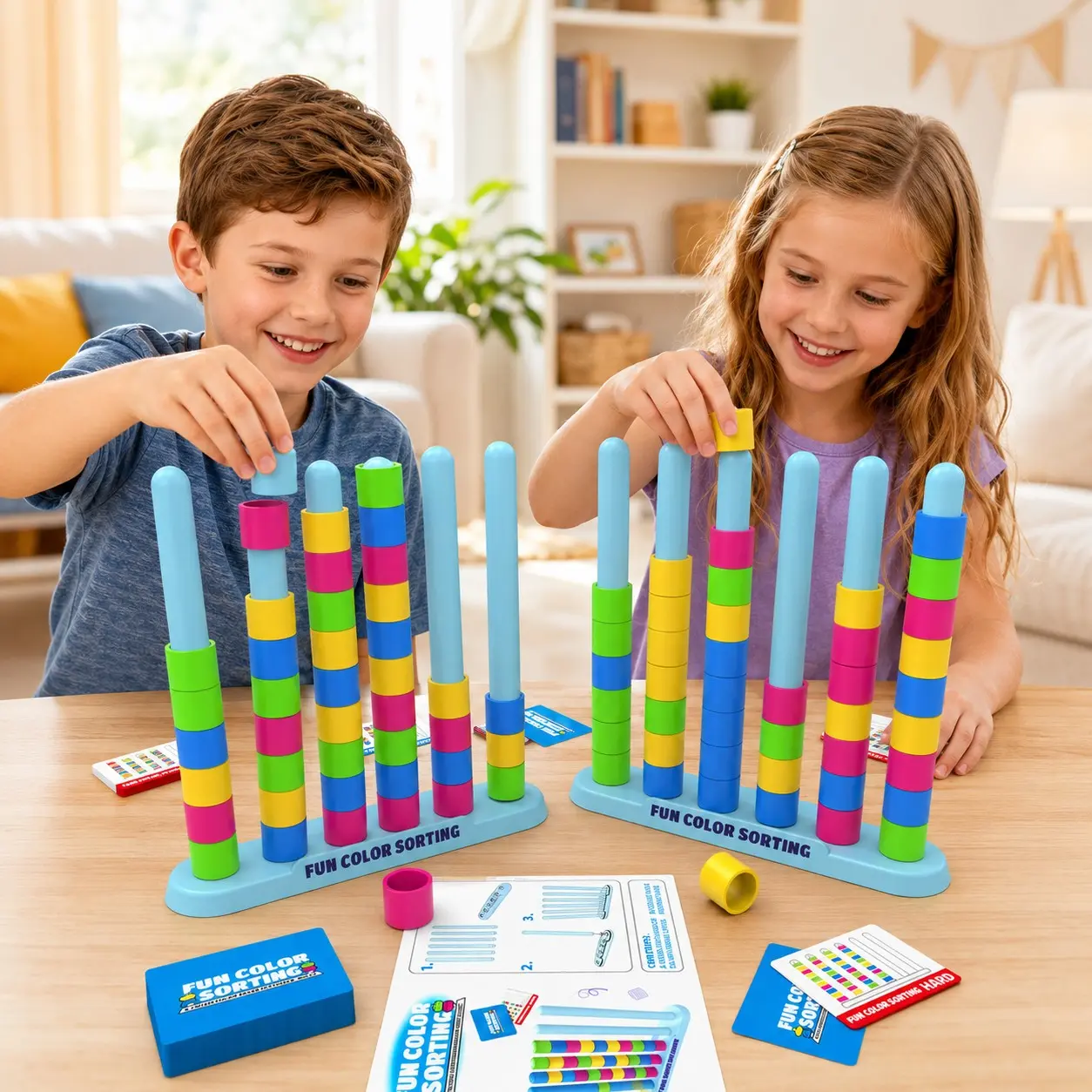 2-Player Color Sorting Toy, Early Learning Stack Floor Game, Stacking Game, Color Recognition, Pairing Training, Logic Thinking, Hand-Eye Coordination, Stem Educational Toy, Suitable for Ages 3+