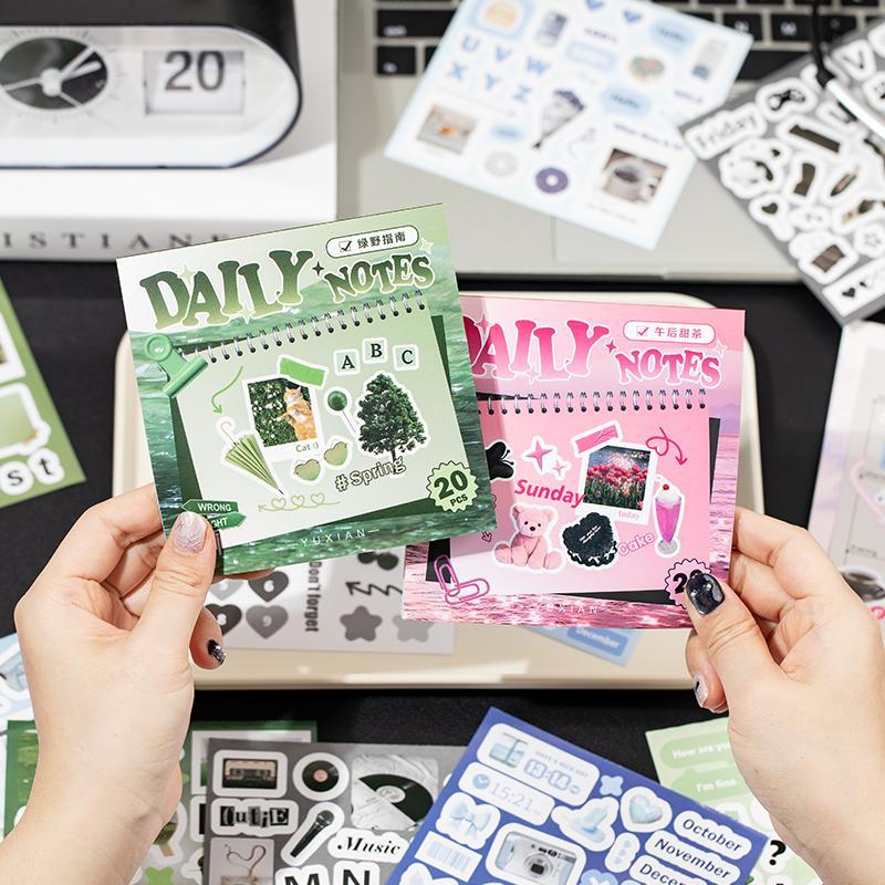 Square Art Sticker Book, 20 Sheets/book Vintage Style Design Stickers, Alphabet Stickers, Creative DIY Decorative Sticker Scrapbook Materials for Notebooks, Water Bottles, Photo Albums, Gift-Wrapping Labels and Handmade Crafts, Sticker Collage Pack