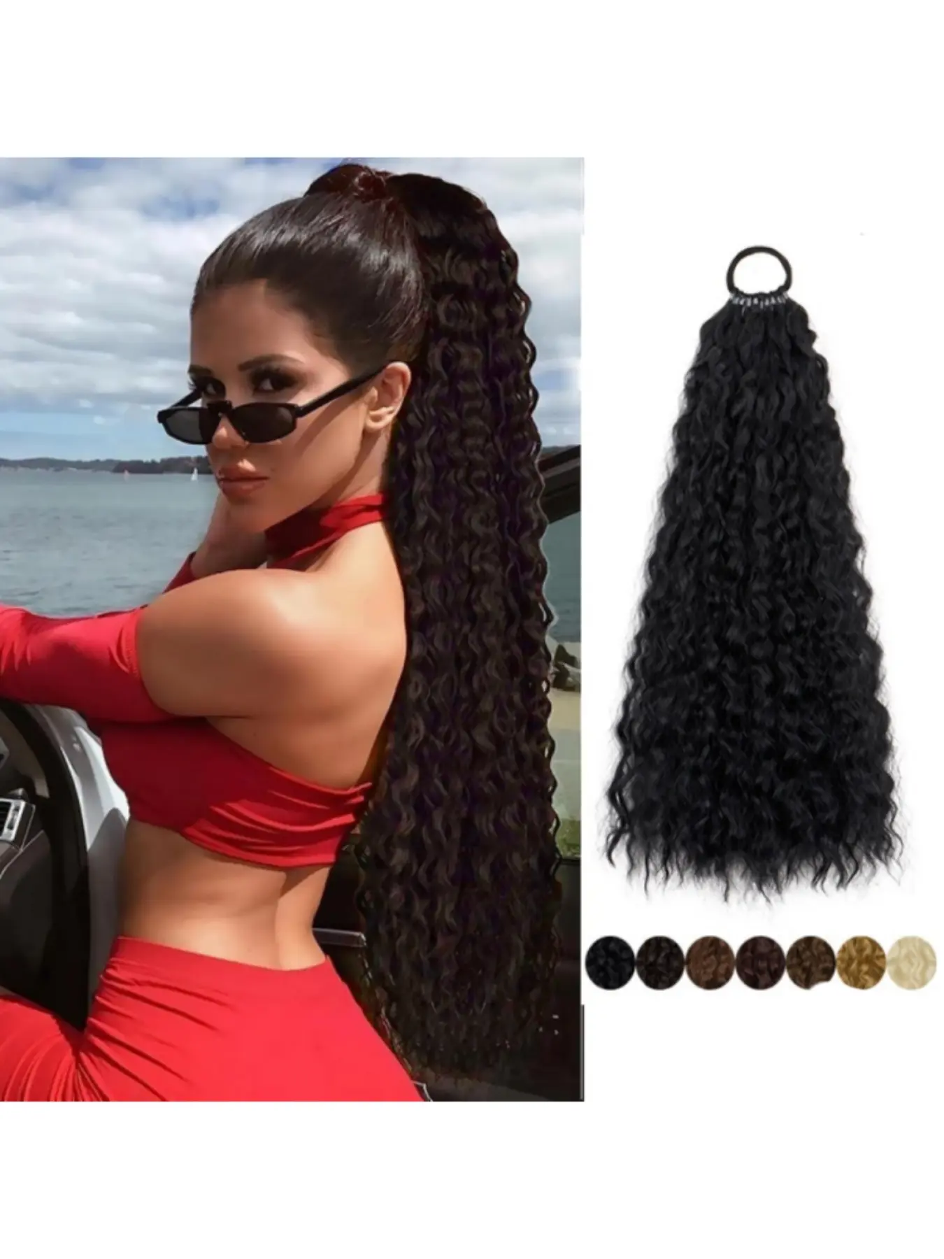 18-Inch Synthetic Fishline Braided Ponytail Wig, Long Wavy Hair Style, Easy-To-Wear Daily Use Wig for Women, Comfortable and Stylish ﻿