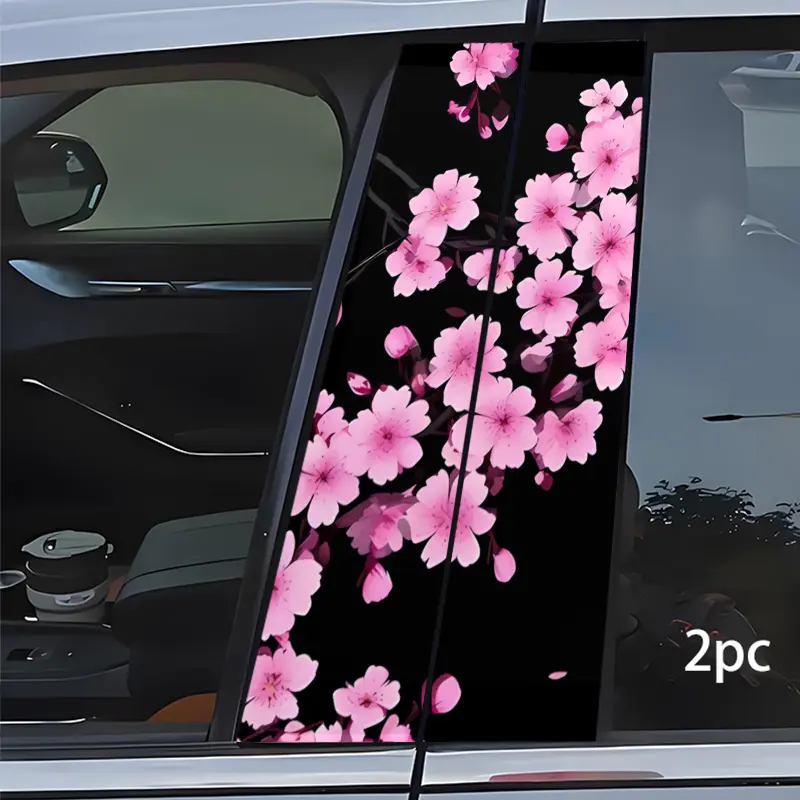 2-Count, Waterproof Pink Cherry Blossom Stickers For Cars, Suitable for Car B-Pillars And Plastic Surfaces, Ideal for Vehicle Decoration