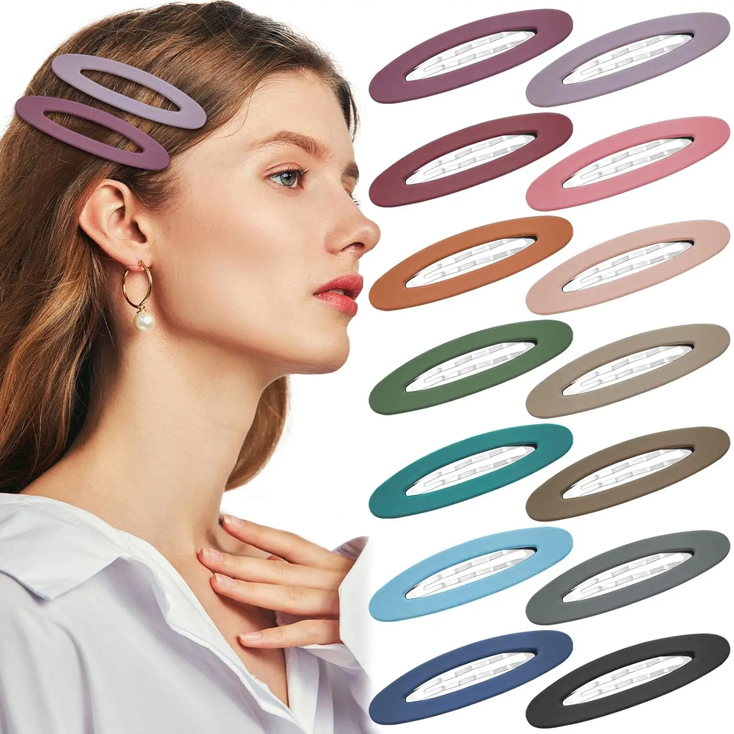 14 Pcs 3.35 Inch Oval Snap Hair Clips Matte Large Hair Barrettes Water Drop Shape Hair Pins Fancy Ellipse Hair Grips Decorative Hair Styling Accessories for Thick Thin Fine Hair Women Girls