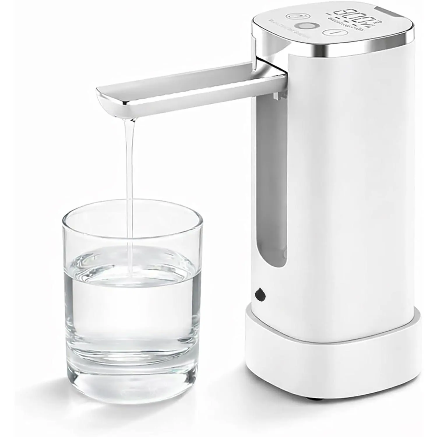 Automatic Water Dispenser Pump for 5 Gallon Bottle with Stand, Digital Display, USB-C Rechargeable Water Jug Pump, Measured & Continuous Dispensing, Foldable Spout (White - )