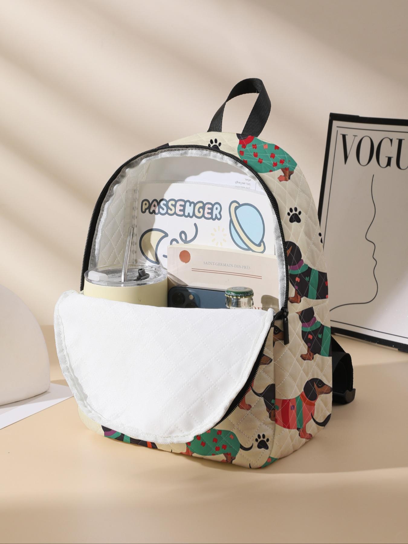 Cute Dog Pattern Backpack, Lightweight Durable School Bag with Lunch Pocket, Casual Student Backpack for Primary School, Middle School and University, School Backpacks, Youth Backpack, Student Class Backpack