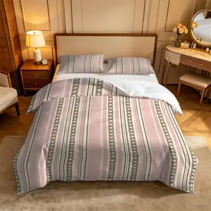 2/3pcs Vintage Striped Digital Print Comforter Set Soft Lightweight All Season Bedding Set Decorative Quilt with Matching Pillowcases,Cute Pastel Stripe Pattern Bed In A Bag for Girls Women Bedroom Guest Room Dorm Decor