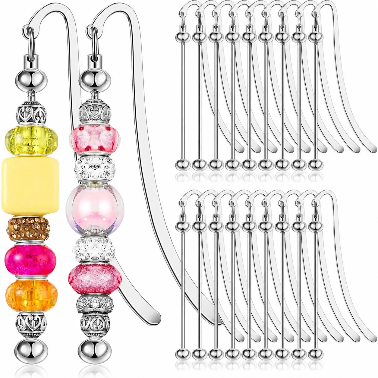 20 Pcs Beadable Bookmarks DIY Metal Blank Bar Bookmark Silver for Beads Modern Beaded Bookmark Craft Jewelry Pendant Charm Gift for Book Lovers Office Supplies