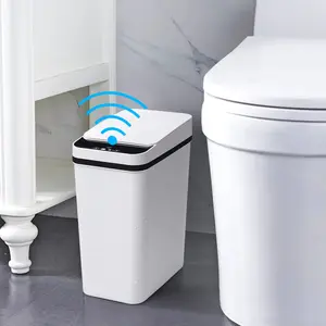 Bathroom Smart Touchless Trash Can 4 Gallon Automatic Motion Sensor Rubbish Can with Lid Electric Narrow Small Garbage Bin for Kitchen, Office, Living Room, Toilet, Bedroom, RV