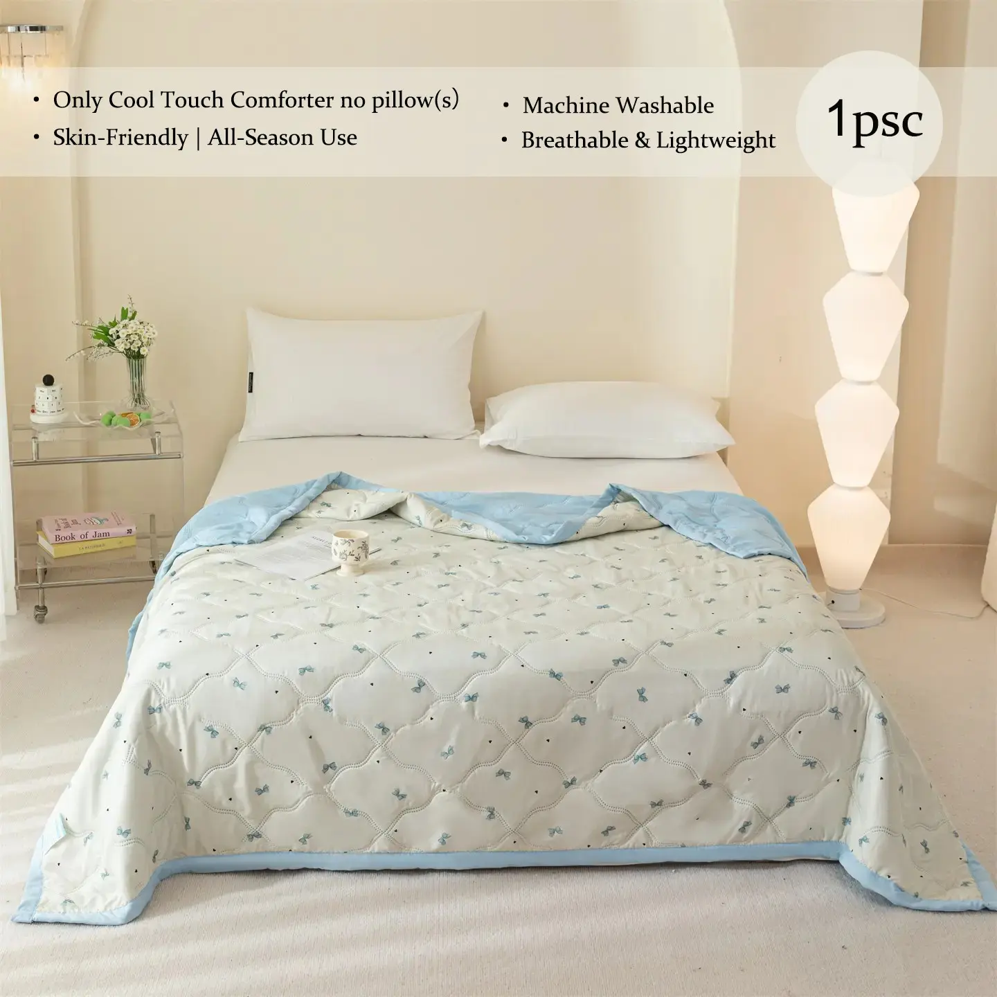 1pcs Luxury Botanical Floral Print Cool Touch Comforter Queen Size, Machine Washable No Duvet Cover Needed, Breathable Quilt, Lightweight Thin Air Conditioning Quilt for Bedroom Sofa Home Use, Multi Sizes Available
