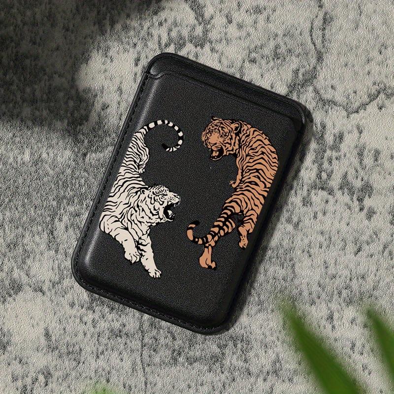 Luxury Tiger-Striped TPU Faux Leather Magnetic Mobile Wallet Card Holder for iPhone 16/15/14/13/12 Pro Max, 1-2 Secure Slots, Built-In Security Pocket, Orange with Black & White Stripes, Phone Accessory