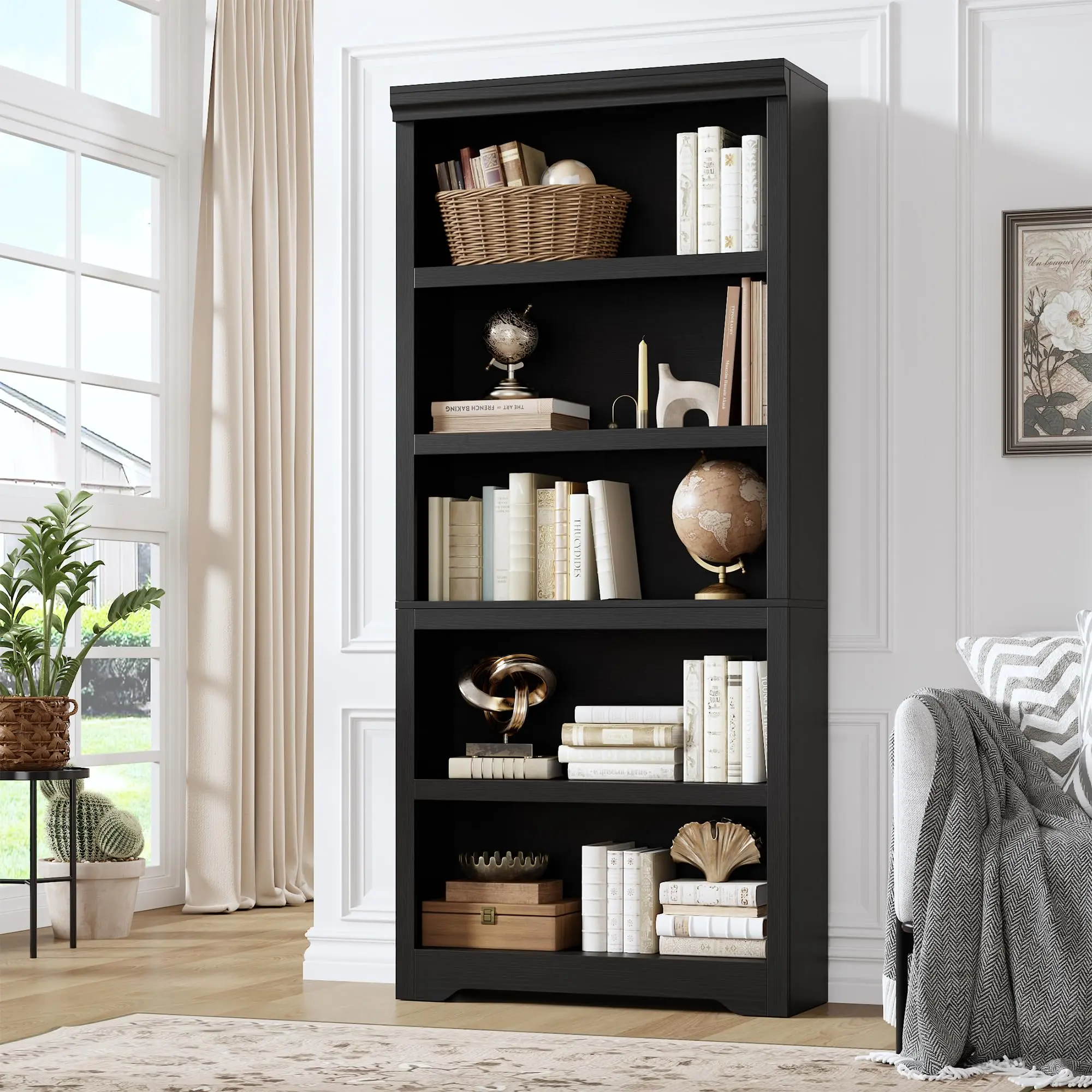 Farmhouse 3-Tier Bookcase Only, 31.5 x 40 Inch Open Bookshelf with Adjustable Shelves, Anti-Slip Design, Suitable for Study, Library, Living Room and Balcony