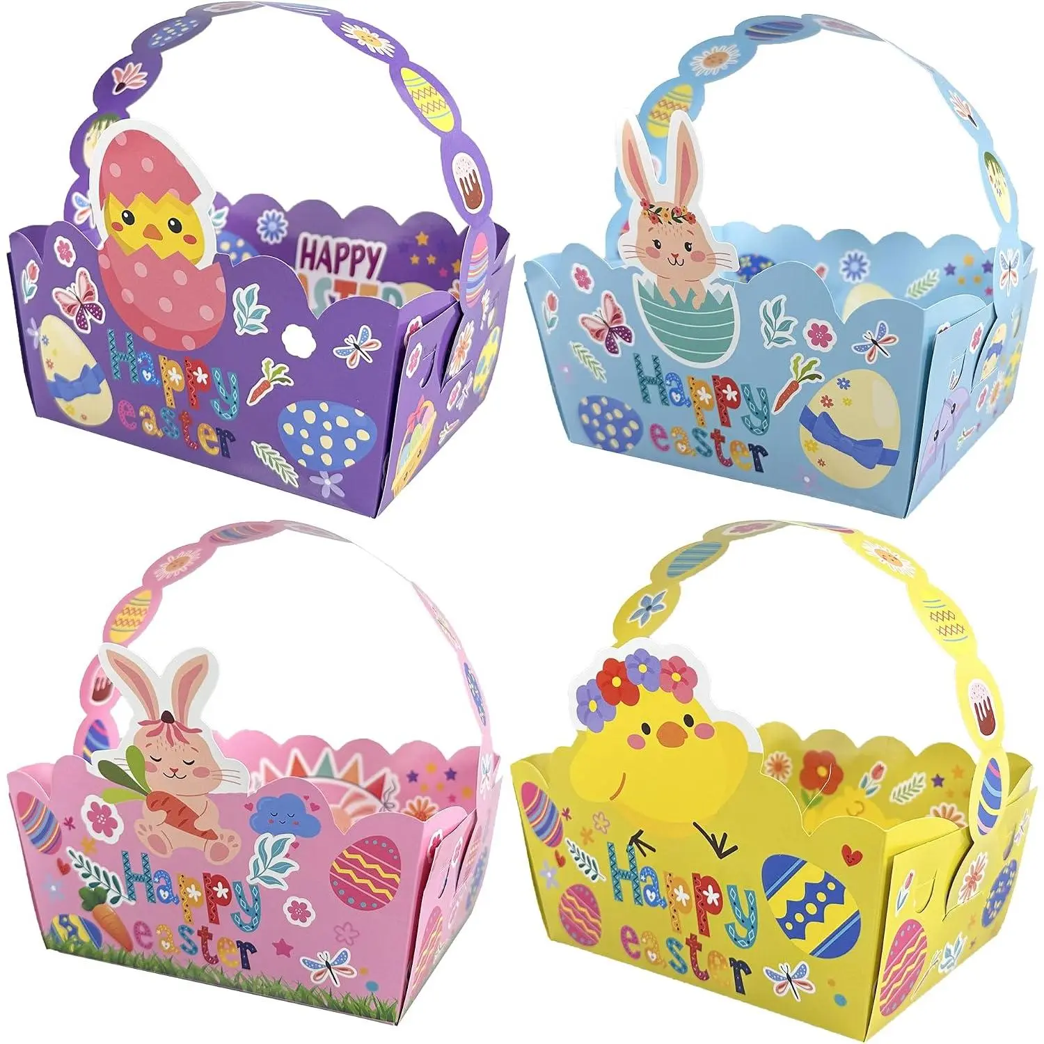 24 count Easter , Easter Baskets for  with Handles, Cute  Chicks Design Bulk Basket Set for Egg , School Parties & Family Events | Baskets Bulk & Durable Bags with Handles