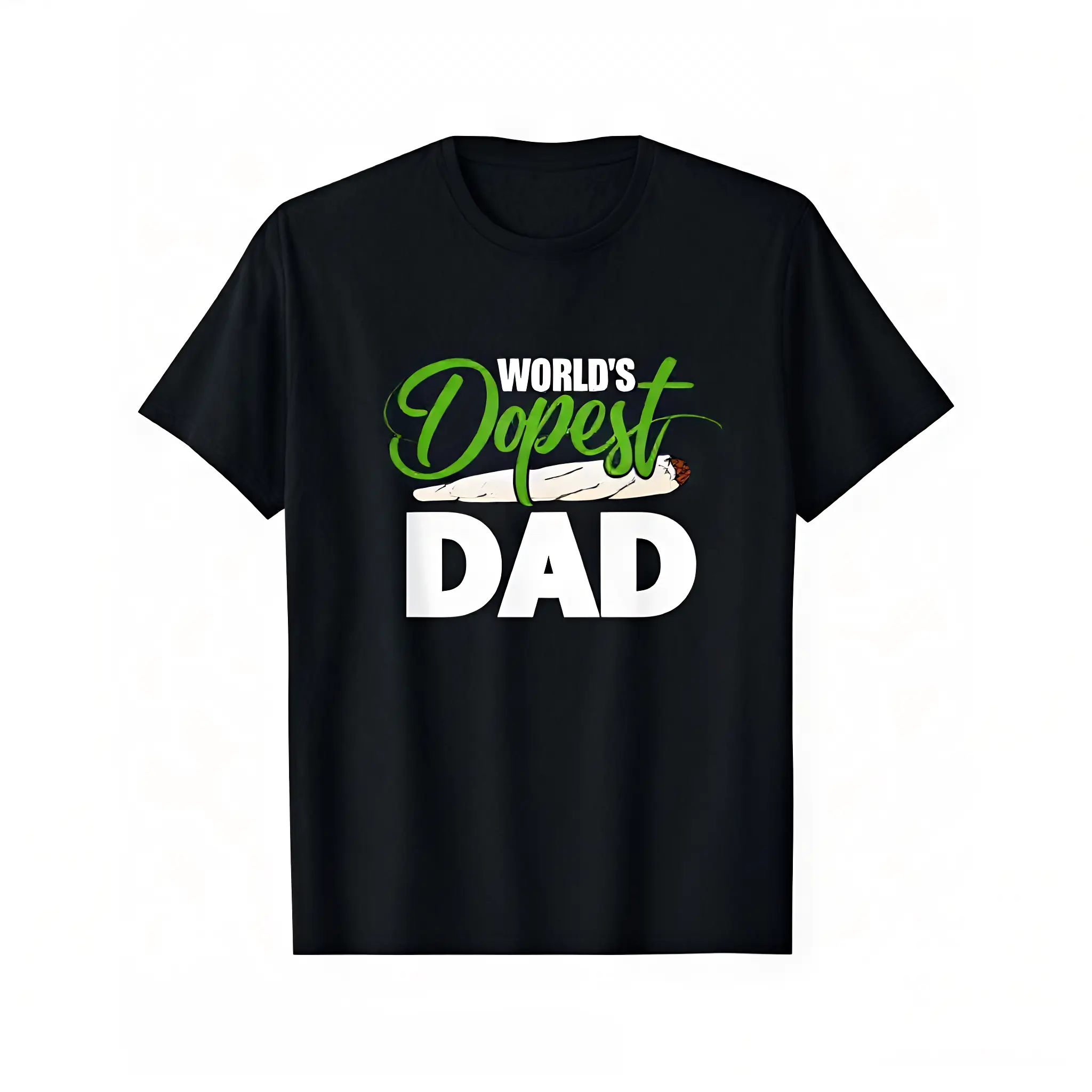Men's Graphic Tee with 'World's Dopest Dad' Print, Personalized 100% Cotton Streetwear, Thin Loose Fit Shortsleeve for Father's Day Outfits, Tshirt, Soft, Matching, Clothes, Classic, Outdoor, Casual, Wrinkle Resistant, Retro, Chic, Cold Wash, Cute