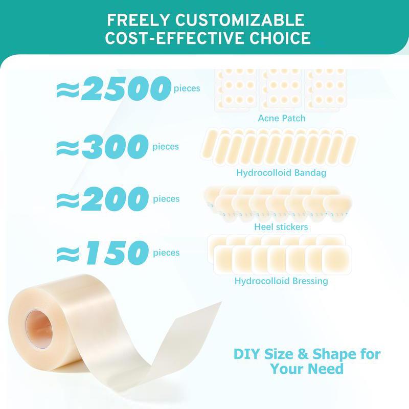 Hydrocolloid Bandage Roll tape face, Highly Absorbent Hydrocolloid Dressings for face/Wound Care, Burn, Blister, Pimple Patches for Acne Care, Waterproof & Cut to Size (5cm*150cm)