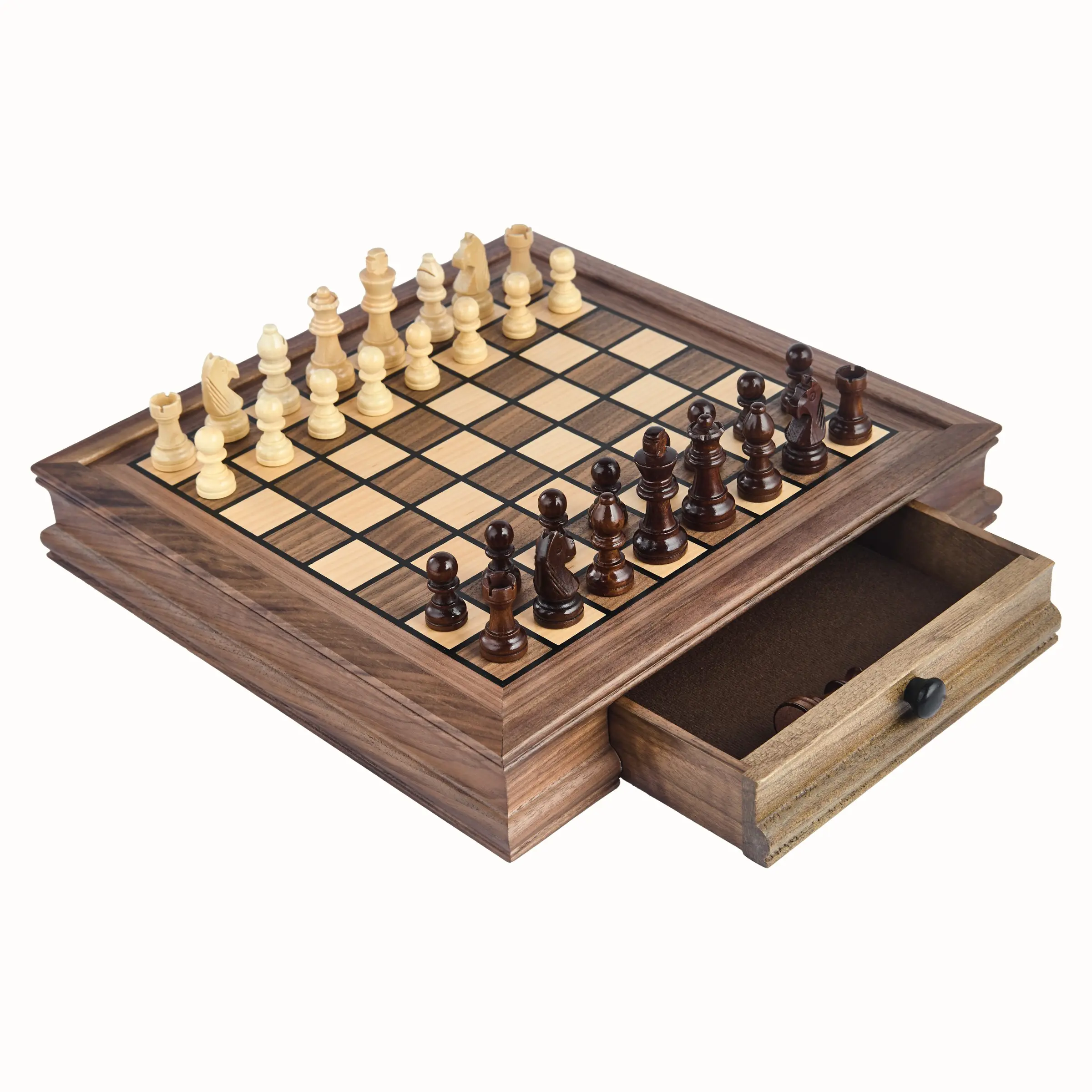 12.8” Magnetic Wooden Chess Set, 12.8" Walnut Chess Board Game with 2 Extra Queens – Equipped with 2 storage drawers – Premium Strategy Game – Perfect Gift for Chess Lovers，Strategy Game for Kids & Adults 8+