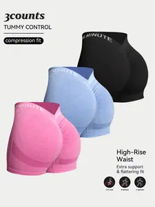 3-Counts Women's V-Back Yoga Shorts, High-Waisted Waist Control, Compression Stretch Shorts, Quick-Dry Breathable, Summer Running Gym Shorts, Slim Fit