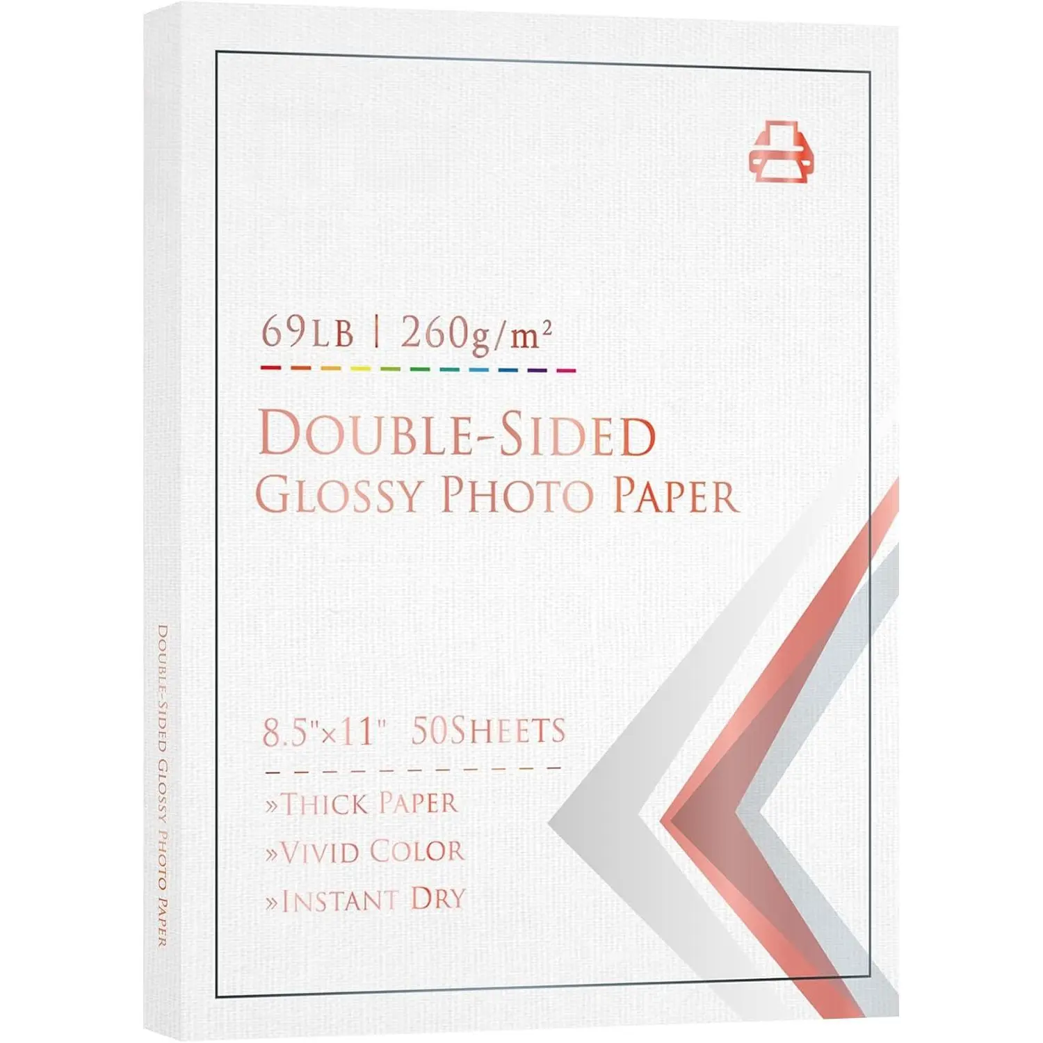 Double Sided Glossy Photo Paper 8.5x11 Inch Heavyweight | for Photo Printing, DIY Cards, Programs, Calendars, Inkjet Printer Cardstock Paper, 260gsm 69lb 50 Sheets, Use Dye Ink