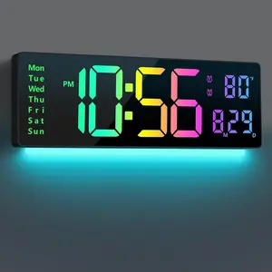 Digital Wall Clock 16" Large Display with 11 RGB Colors Changing Remote Control LED Night Light Auto DST for Living Room Bedroom Office Classroom Decor Multicolor