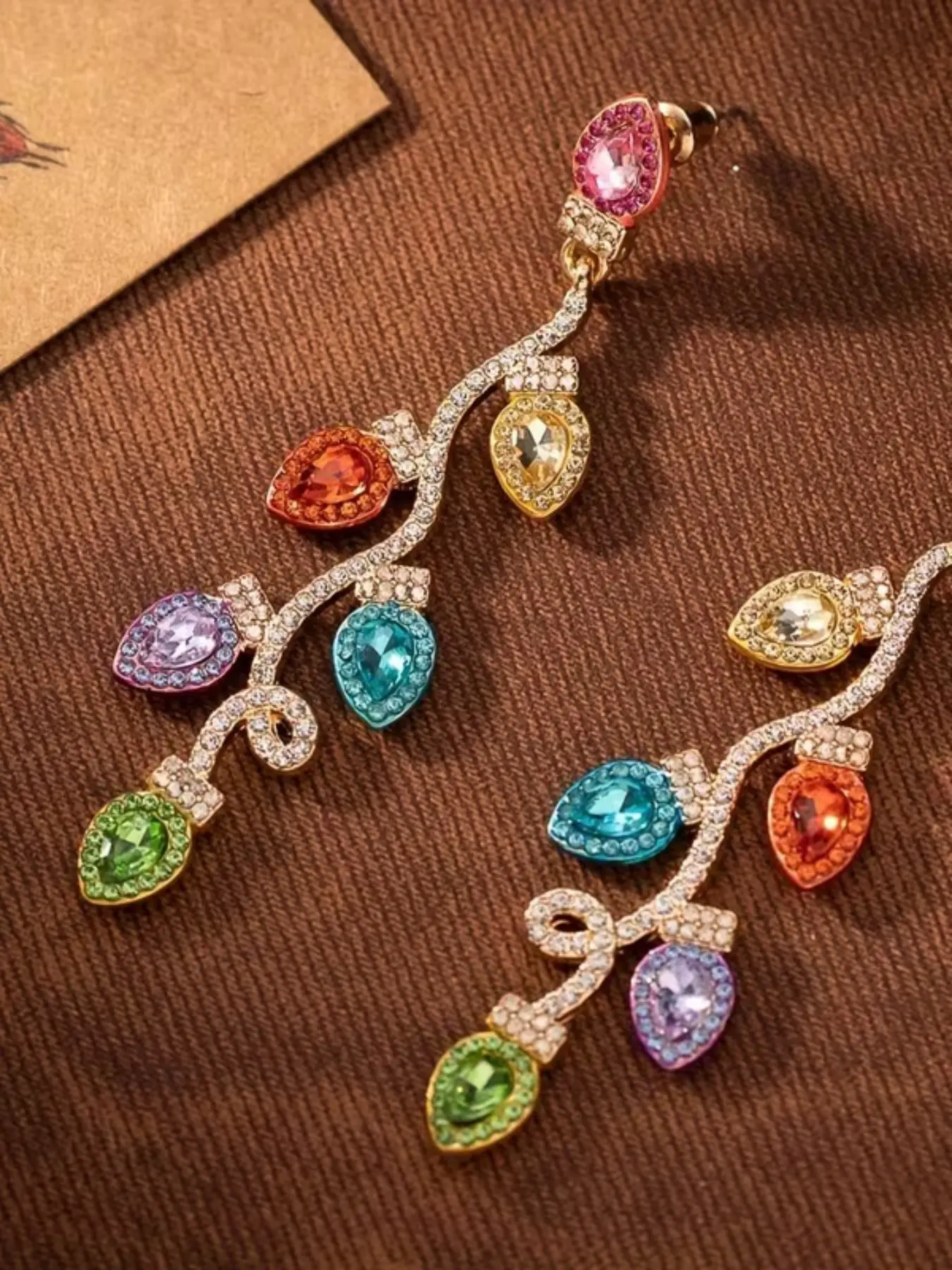 Elegant Christmas Tree Earrings, Colorful Light Bulb Studs, Shiny Heart Drop Cubic Zirconia, Fashionable Dangle Earrings for Women
