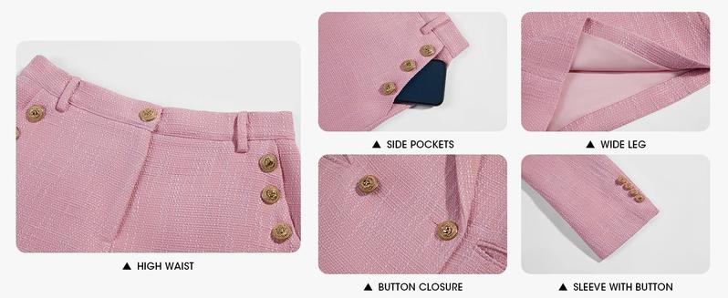 PASLTER Womens 2 Piece Tweed Blazer Shorts Sets Long Sleeve Double Breasted Suit Jackets Business Outfit Fabric Formal M1H684