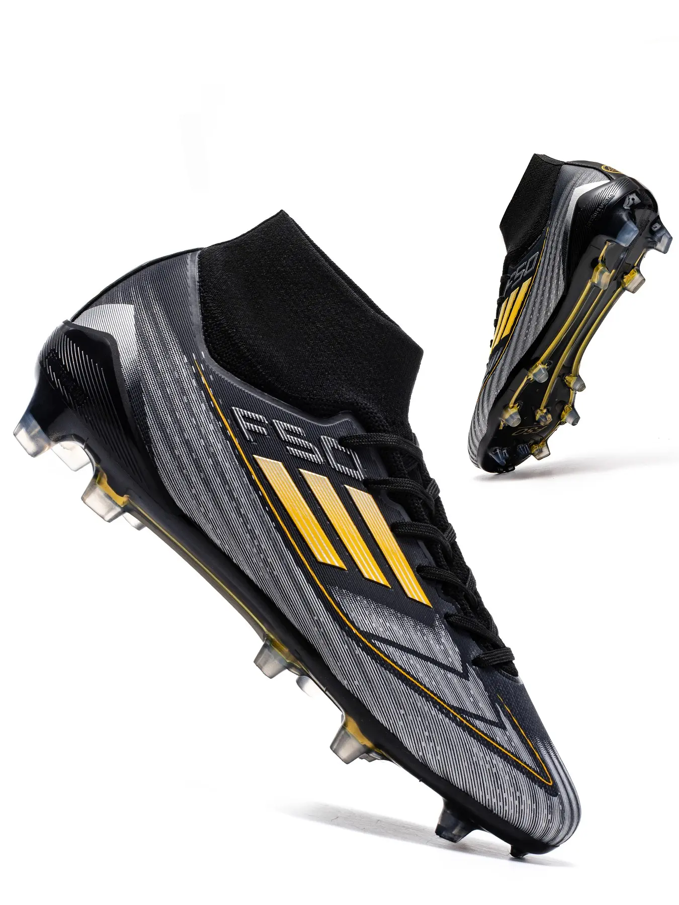Men's Professional High-Top Football Shoes, Elastic Flyknit Lining, Tpu Sole, Lightweight, Sizes 35-45, Multiple Colors, Ideal for Training, Football Boots
