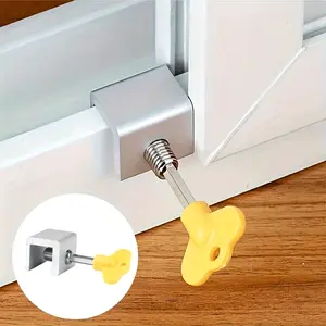 Set of 3 Door and Window Limit Clamps: Sliding Window Lock with Protective Pad, Key-Locked Sliding Window Lock, Ventilation Limiter – Metal construction, no drilling required, easy to install