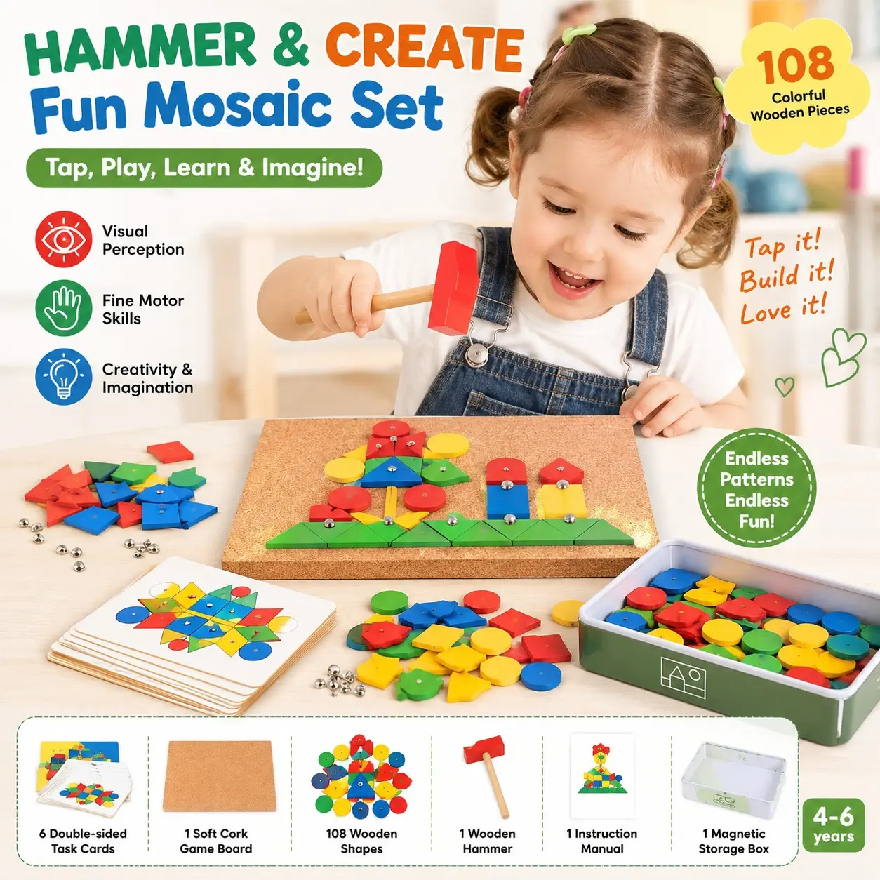 Educational Wooden Blocks Toy for Kids, Montessori Early Learning Tool, Enhances Fine Motor Skills and Focus, Includes Magnetic Storage Box