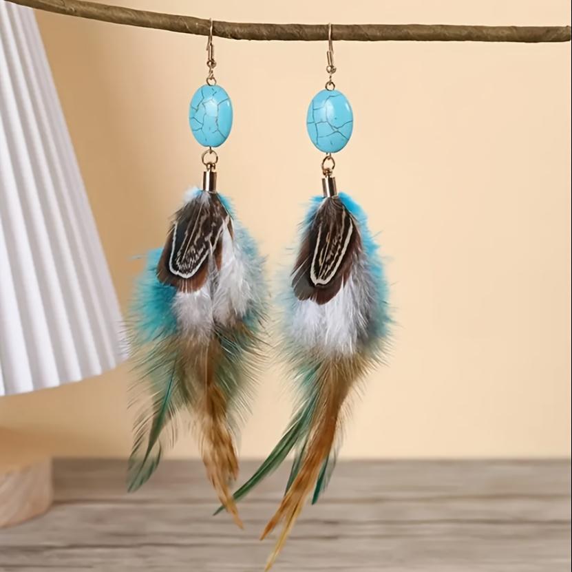 Bohemian Style: Multicolored Dyed Feather Earrings for Women and Girls
