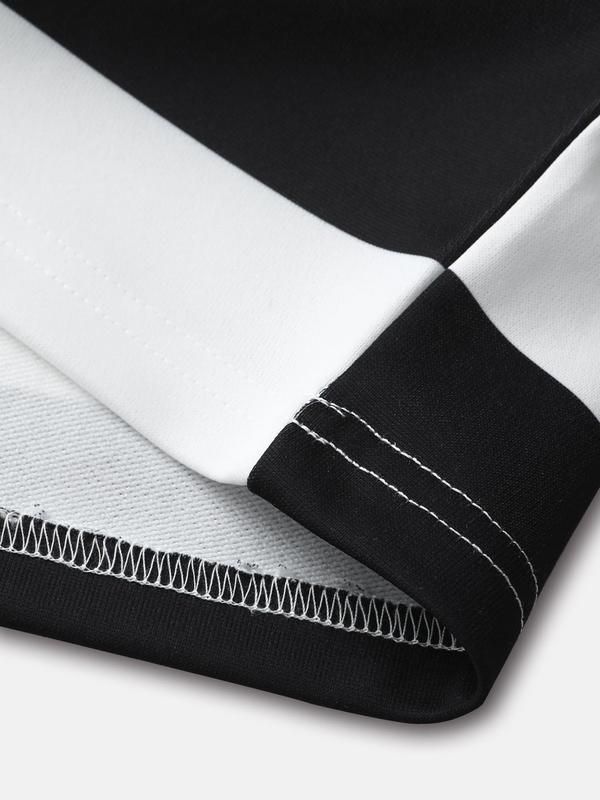 Women's Oversized Black & White Striped Polo Shirt, Casual Long-sleeve Collared Top, Y2K Streetwear Style, Perfect for Daily Street Outings & Coffee Dates