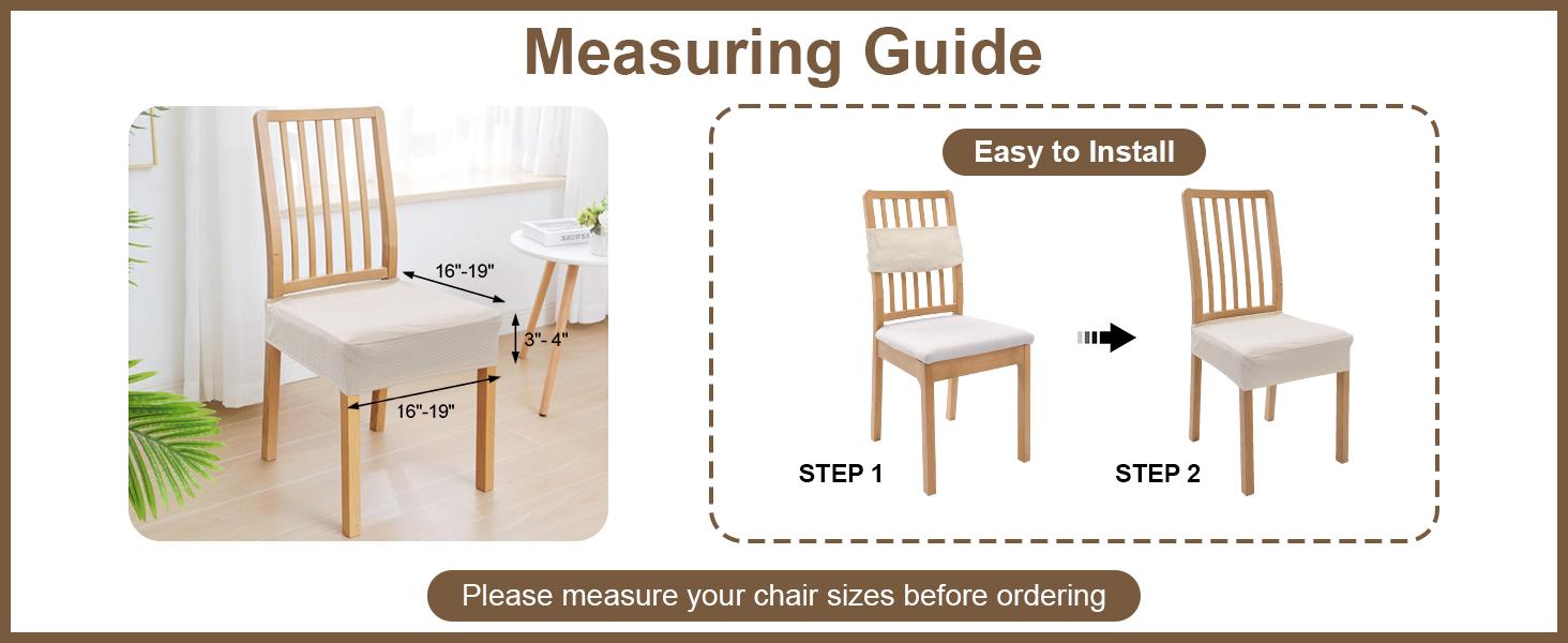 Waterproof Seat Covers for Dining Room Chairs Set of 4, Stretch Jacquard Removable Washable Chair Seat Slipcovers Protector, No Rear Covers, Beige