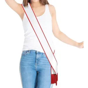 Plain Sash with Tassels Blank Satin Sash for Adults 3.9" Wide x 74.8" in Total Length
