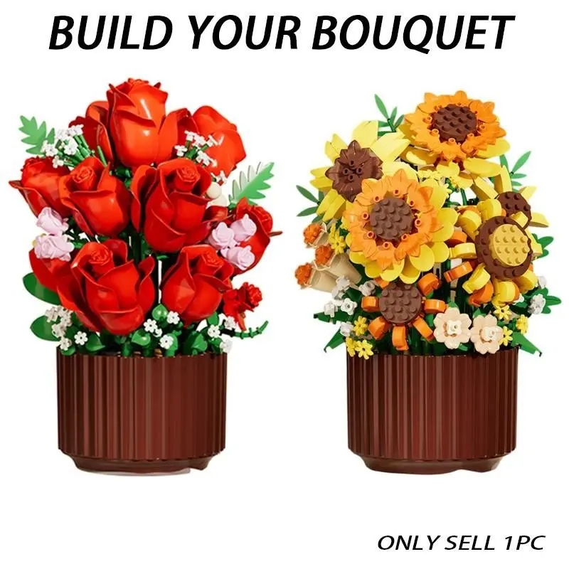400+pcs Sunflower Rose Flower Bouquet, Non-Wilt DIY Puzzle Flowers, High Aesthetic Decorative Flowers Home Decor Gift, Perfect for Desktop, Valentine's Day, Birthday