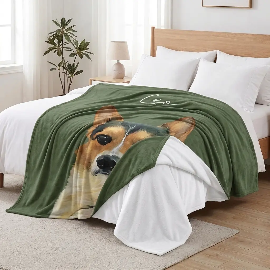 Custom Pet Photo Blanket, Personalized Dog Cat Portrait Blanket, Soft Flannel Fleece Throw Blanket, Unique Gift for Dog Mom & Pet Lovers